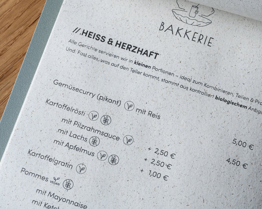 Ausschnitt Speisekarte